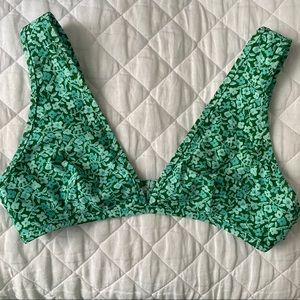 Aerie Wide Strap Plunge Bikini Top - blue/green floral
